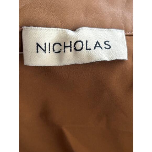 Nicholas Gayle‎ Faux Leather Wrap Front Midi Dress Cigar Tan Brown Size 6 NWT - Picture 7 of 13